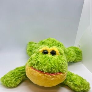 Dream Green Yellow Frog Plush 14" Stuffed Animal Blue Ribbon Bow Resting Walmart